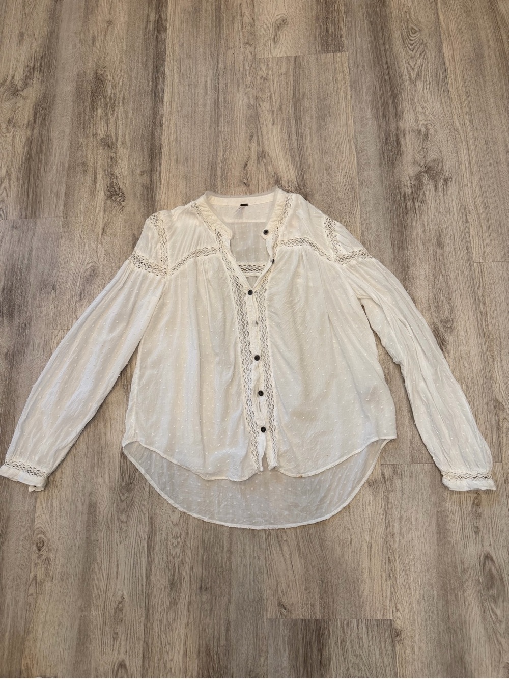 Free People Medium White Swiss Dot Lace Button Front Blouse Boho